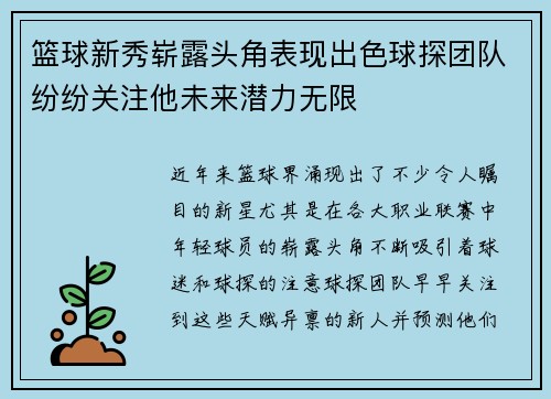 篮球新秀崭露头角表现出色球探团队纷纷关注他未来潜力无限